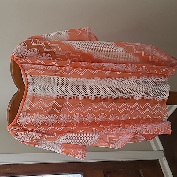 Chico's Salmon & Creamy White Embroidered Oversized Pancho size L/XL - Picture 2 of 10